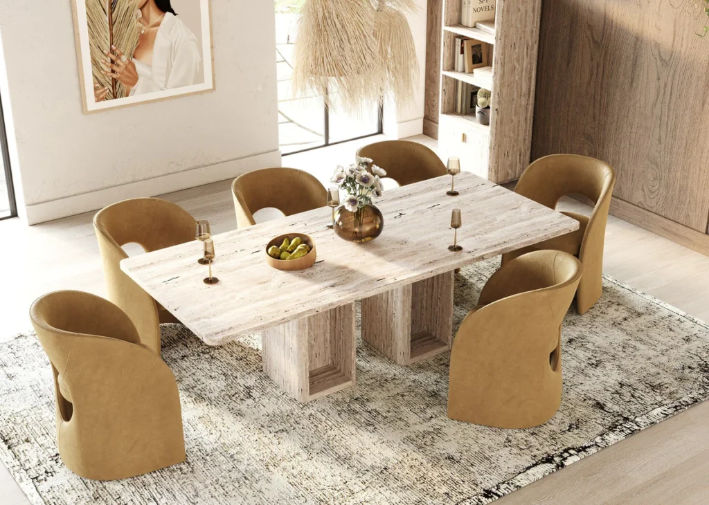 Rectangular travertine dining table